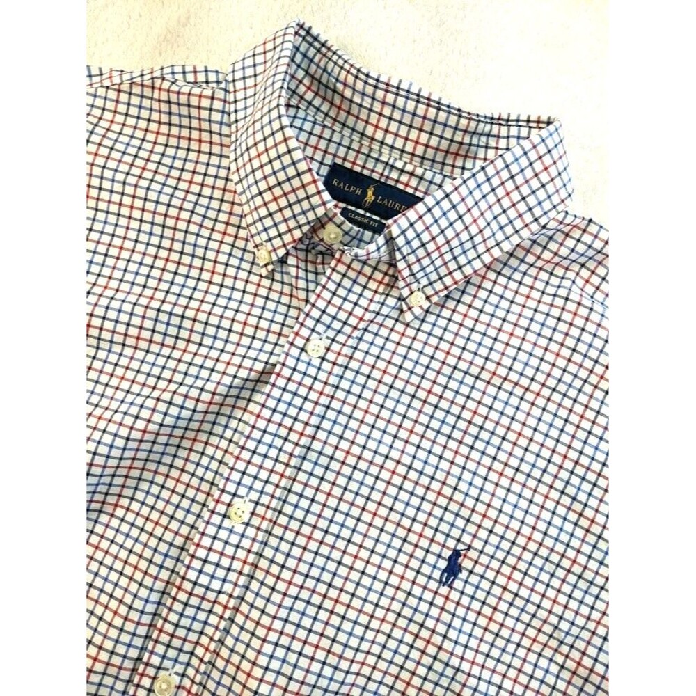 Ralph Lauren Mens XXL 18 1/5 Classic Fit Collared Shirt Blue Red White Checks